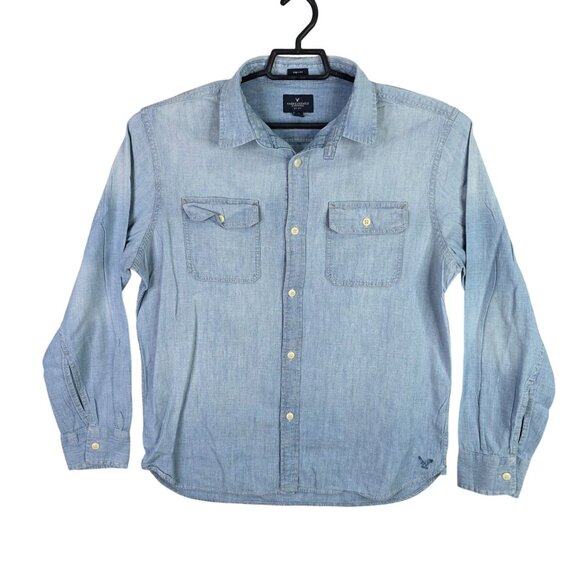 American Eagle Other - Mens American Eagle Prep Fit Blue Denim Shirt Button Up Long Sleeve Size L